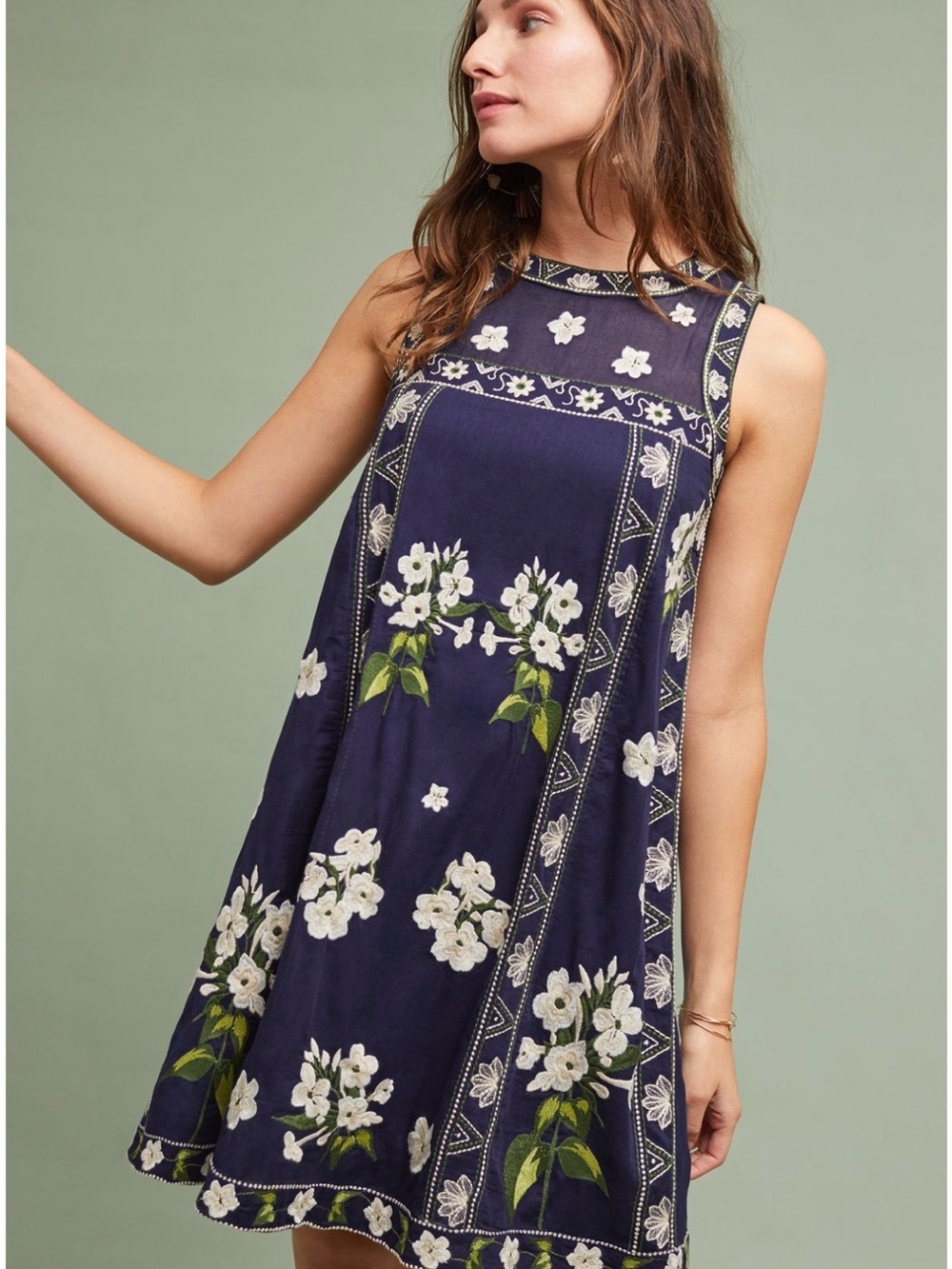 NWT Anthropologie Maeve Rosa Embroidered Swing Dress